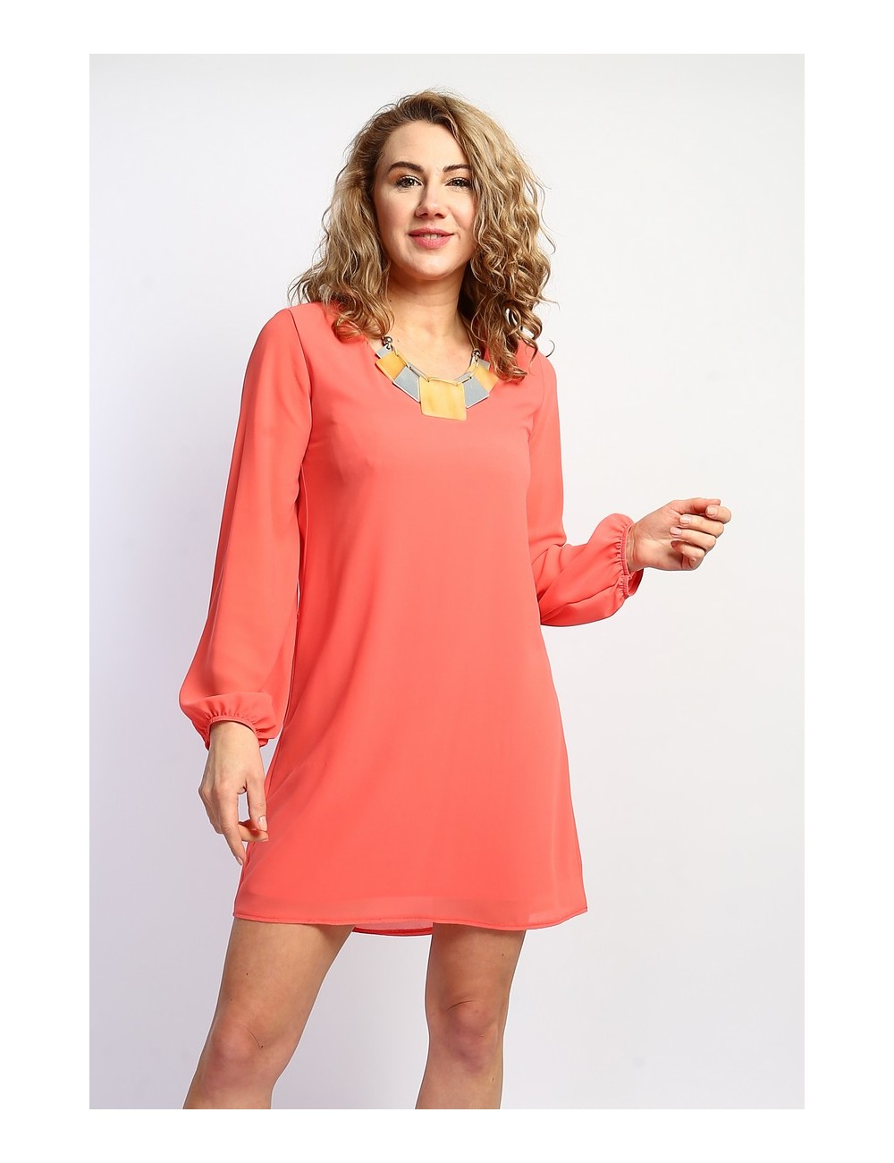 Robe corail manches longues élastique poignets