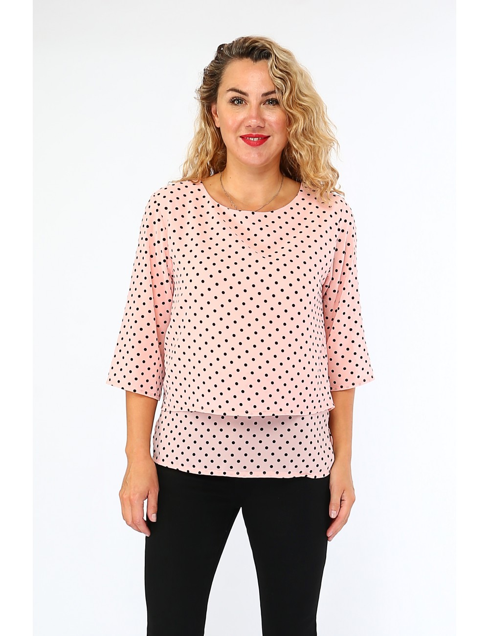 Blouse rose imprimée motifs à pois