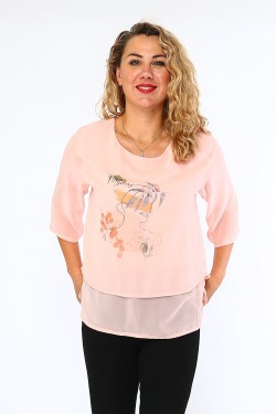 Blouse rose fluide imprimée manches 3/4