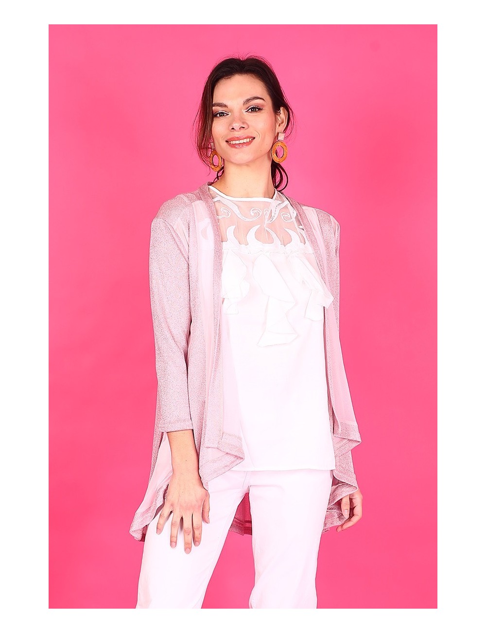 Gilet fluide ouvert rose