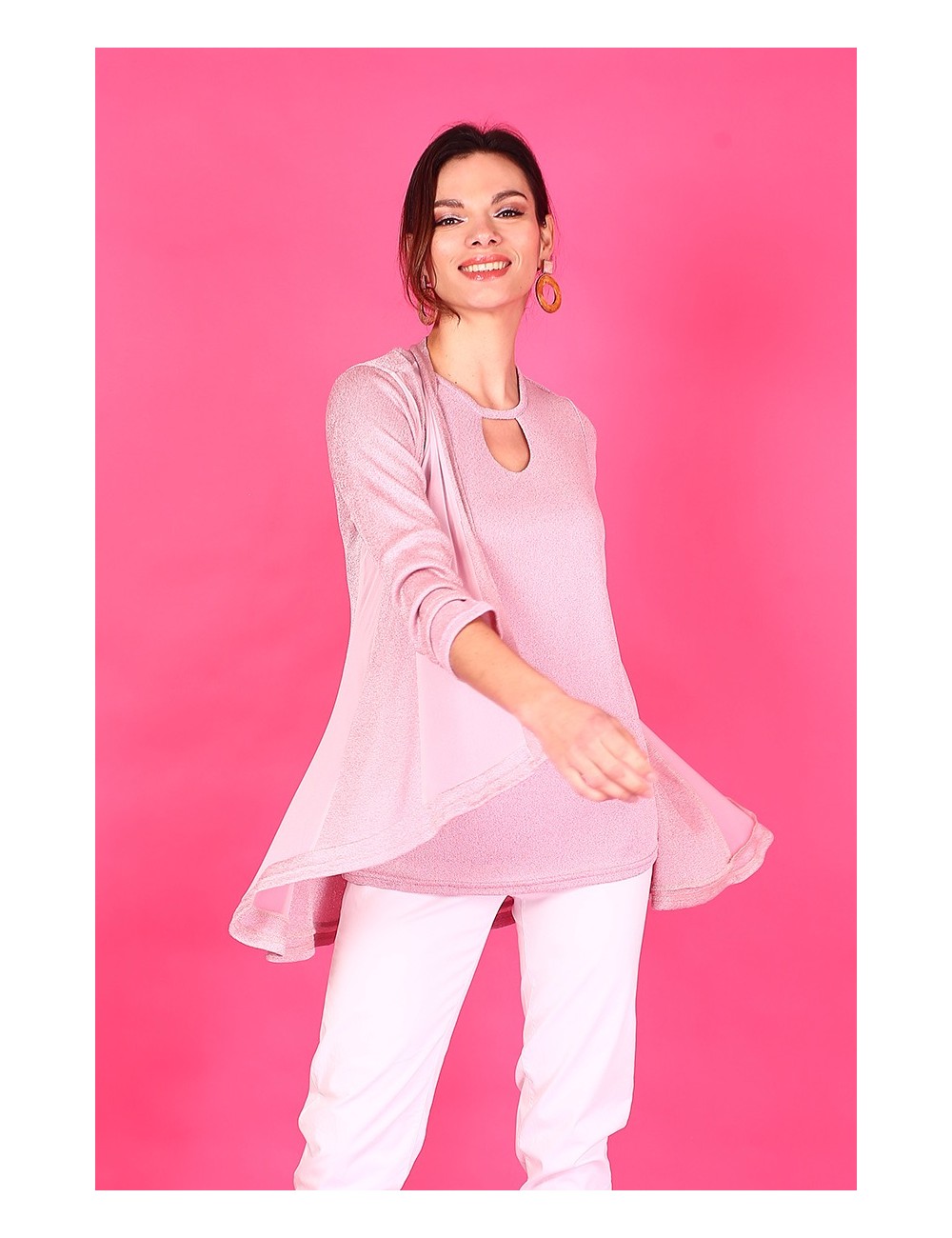 Gilet fluide ouvert rose