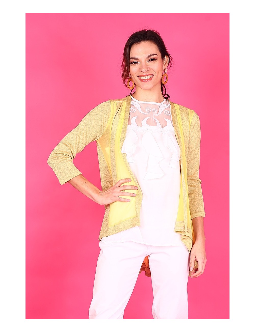 Gilet fluide ouvert jaune