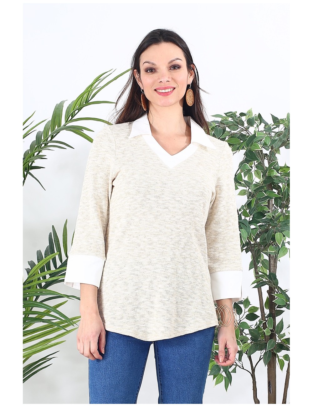 Pull chemise écru