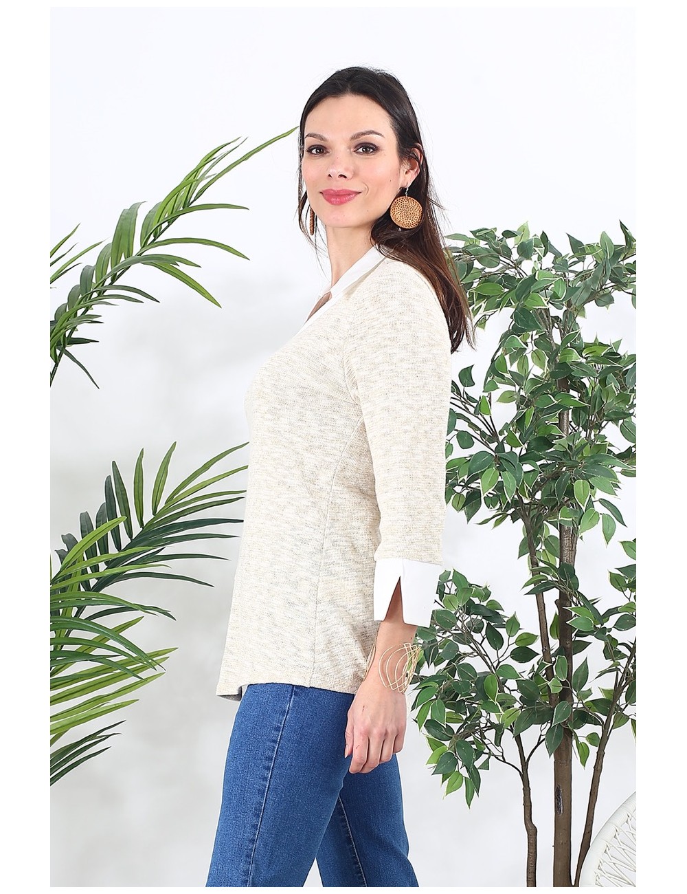 Pull chemise écru