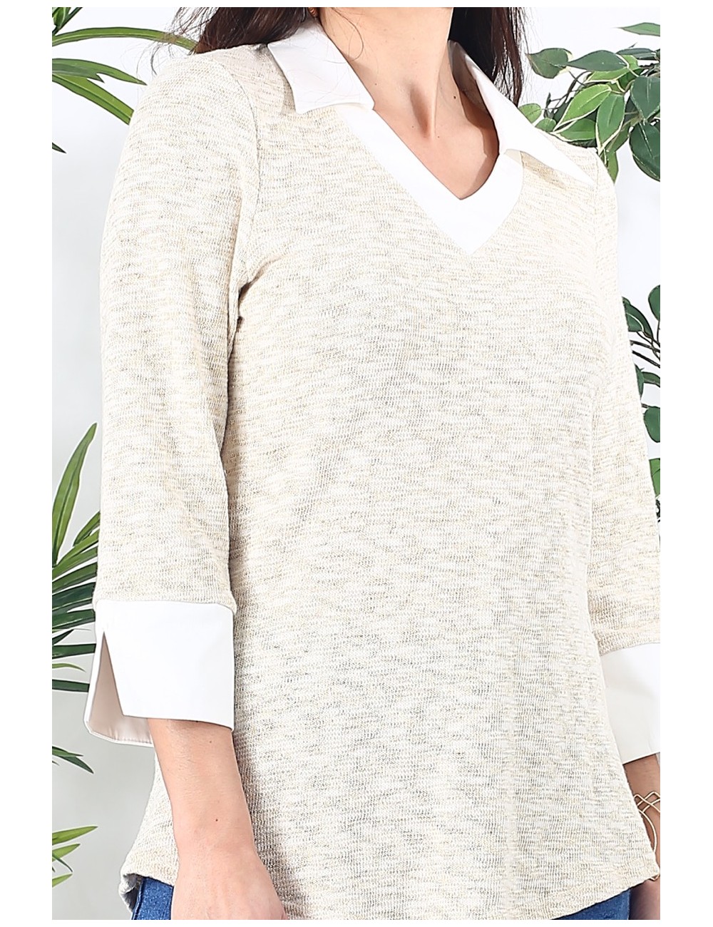 Pull chemise écru