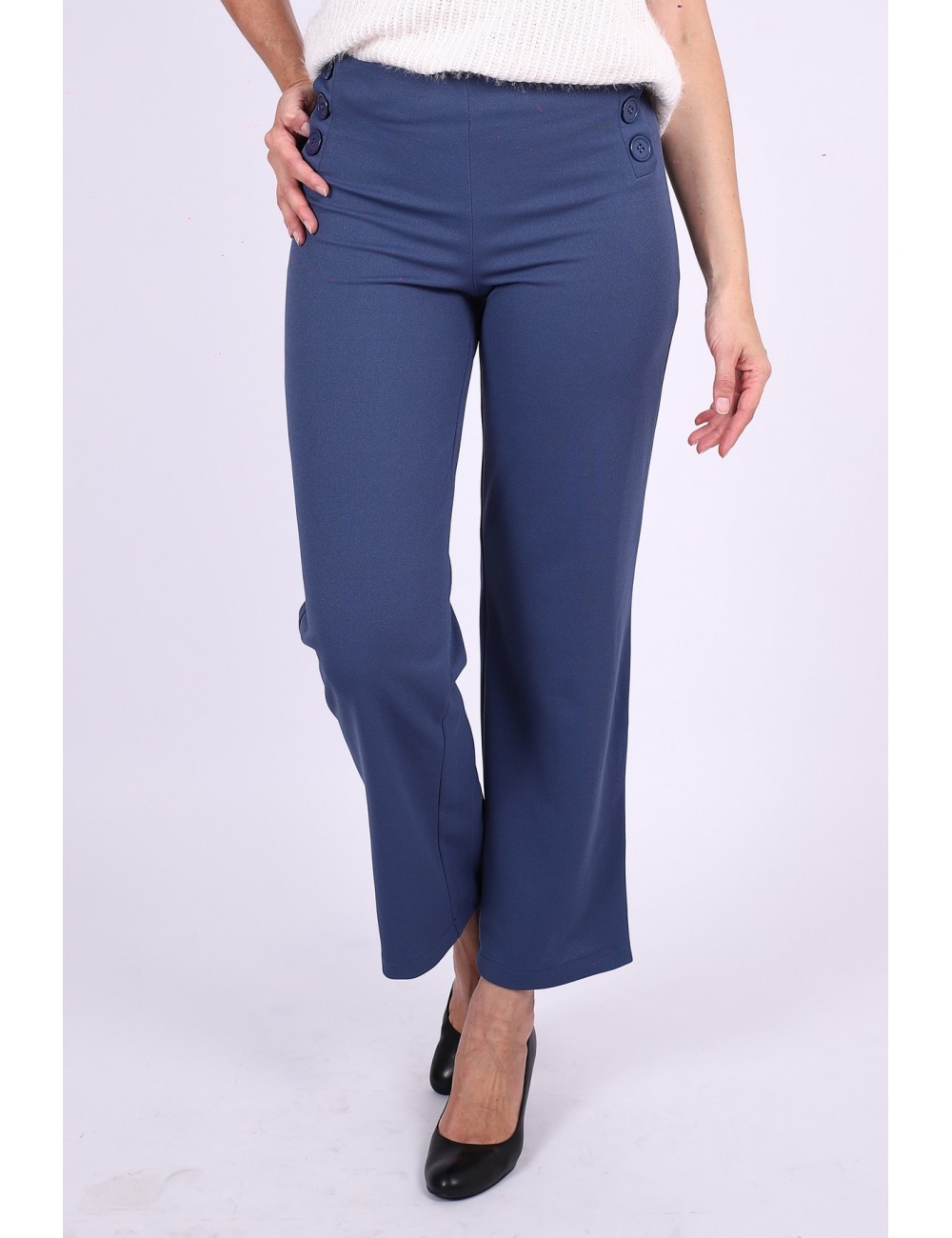 Pantalon élastique taille haute indigo