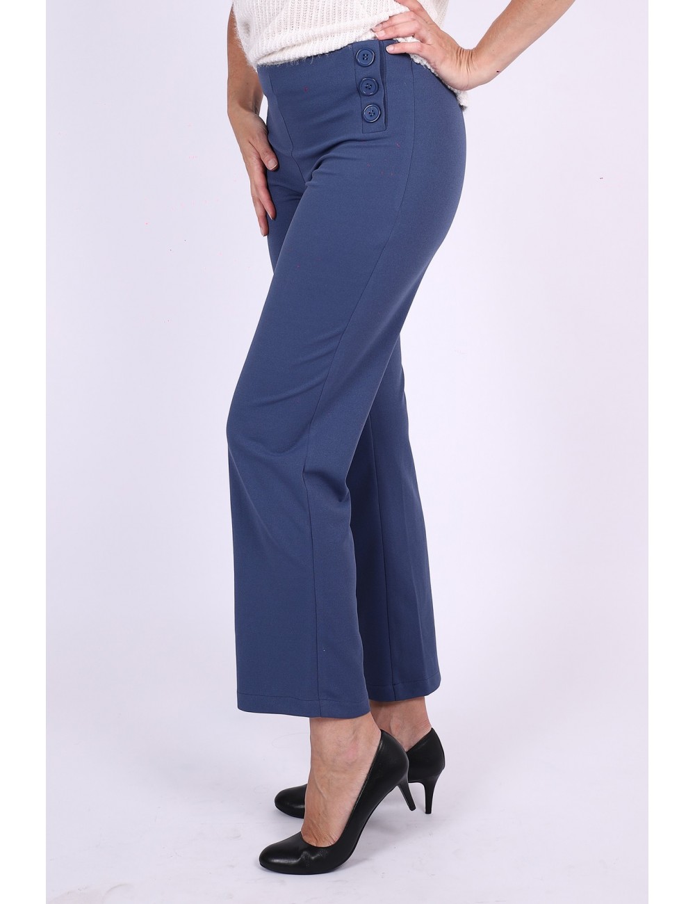 Pantalon élastique taille haute indigo