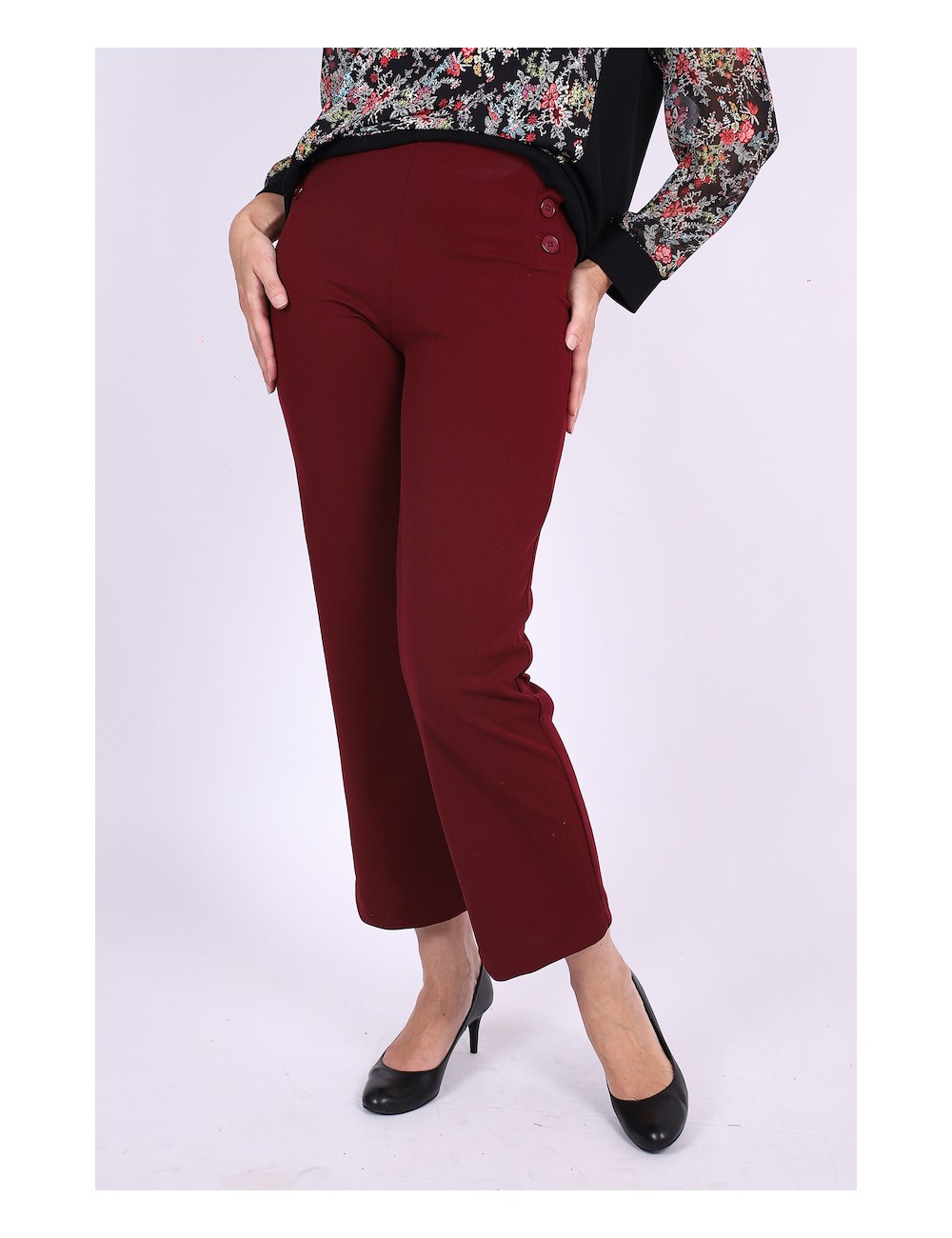 NOPIX Pantalon taille haute bordeaux 1