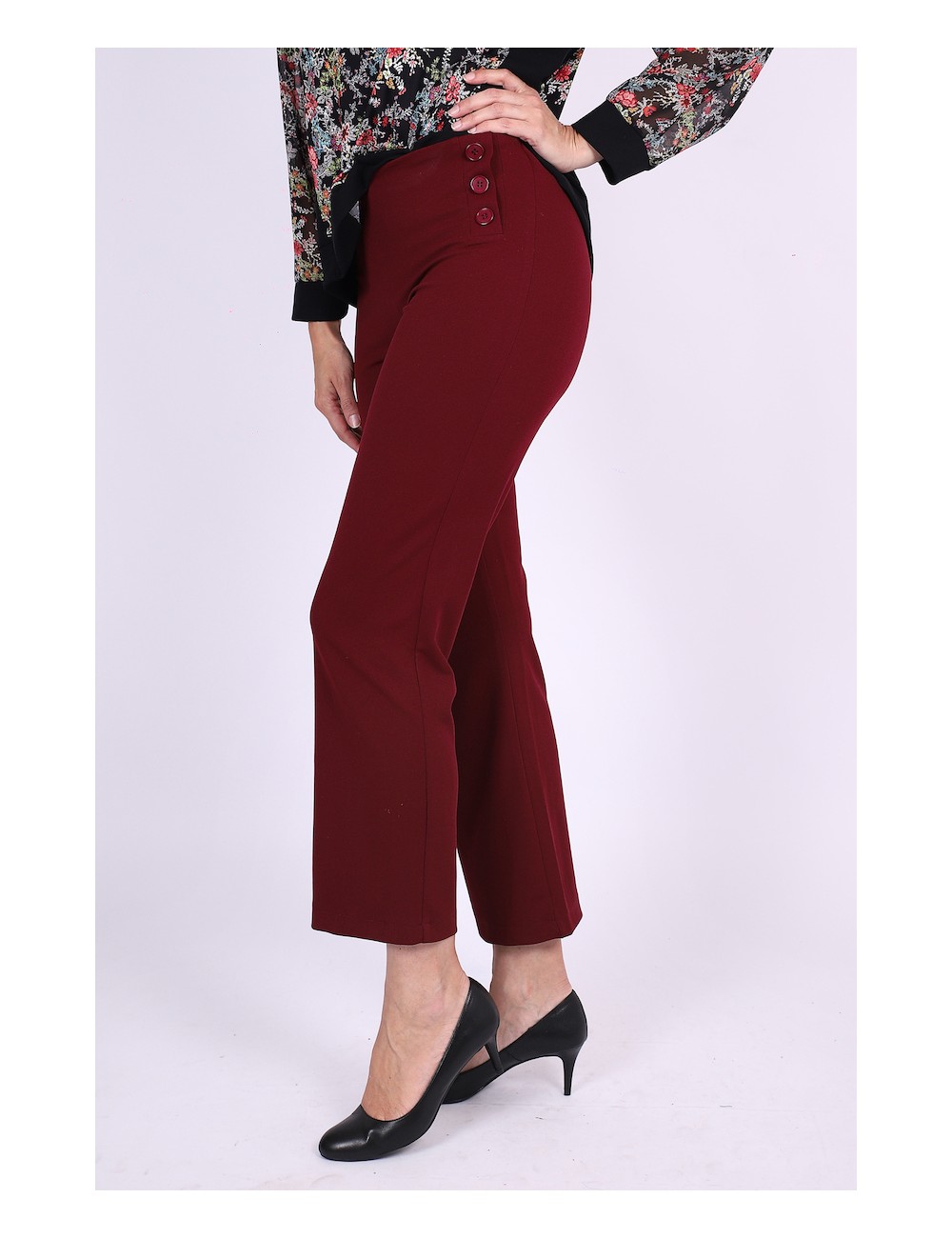 NOPIX Pantalon taille haute bordeaux 3