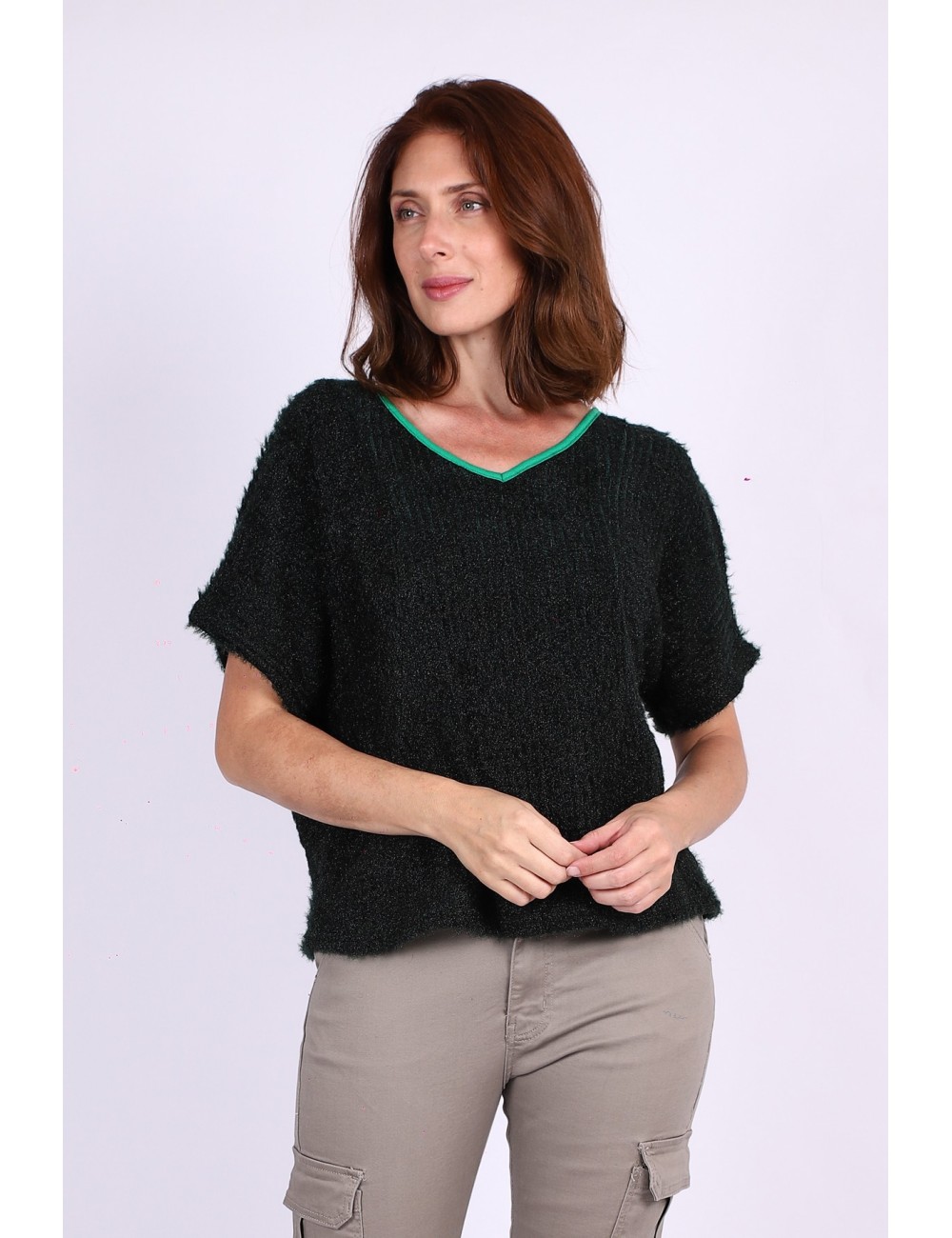 Cagnolia Pull uni coloris vert