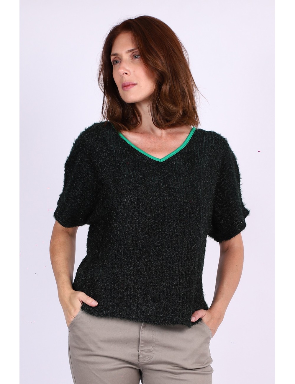 Cagnolia Pull uni coloris vert