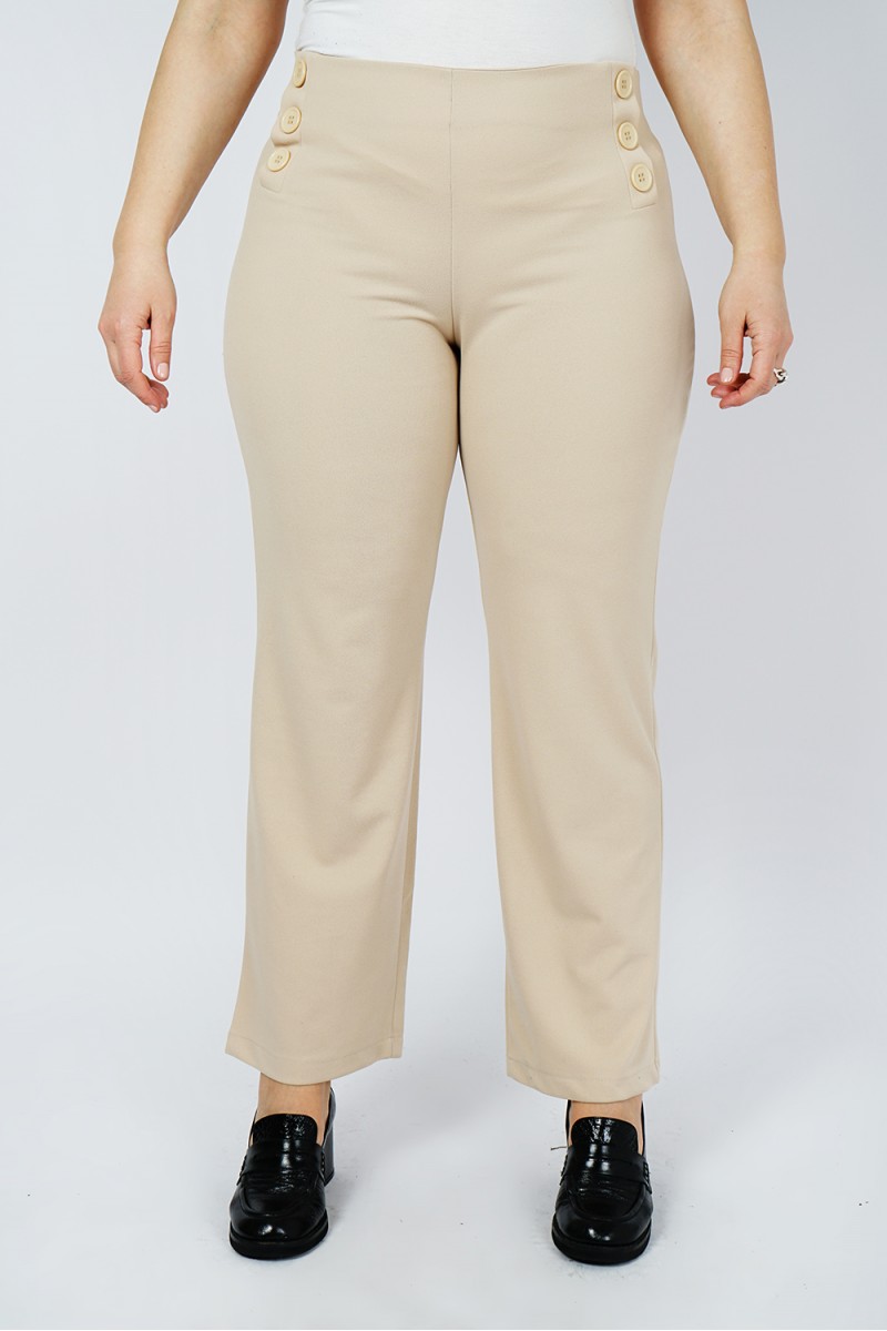 Pantalon Beige Taille Haute pour Femme | Fabrication Française