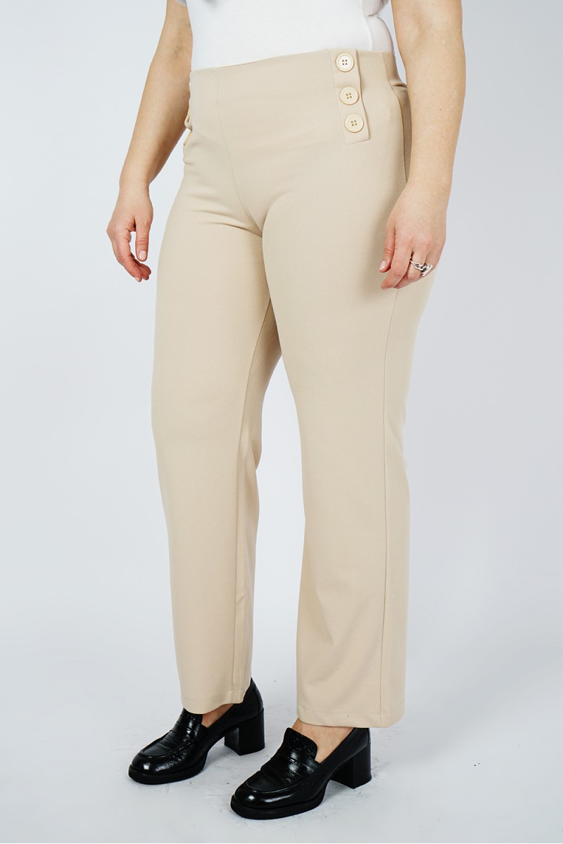 Nouveau! Pantalon Beige Taille Haute Stretch - Excellence Française