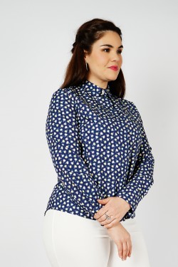 Chemise Bleue Imprimée Cintrée pour Femme