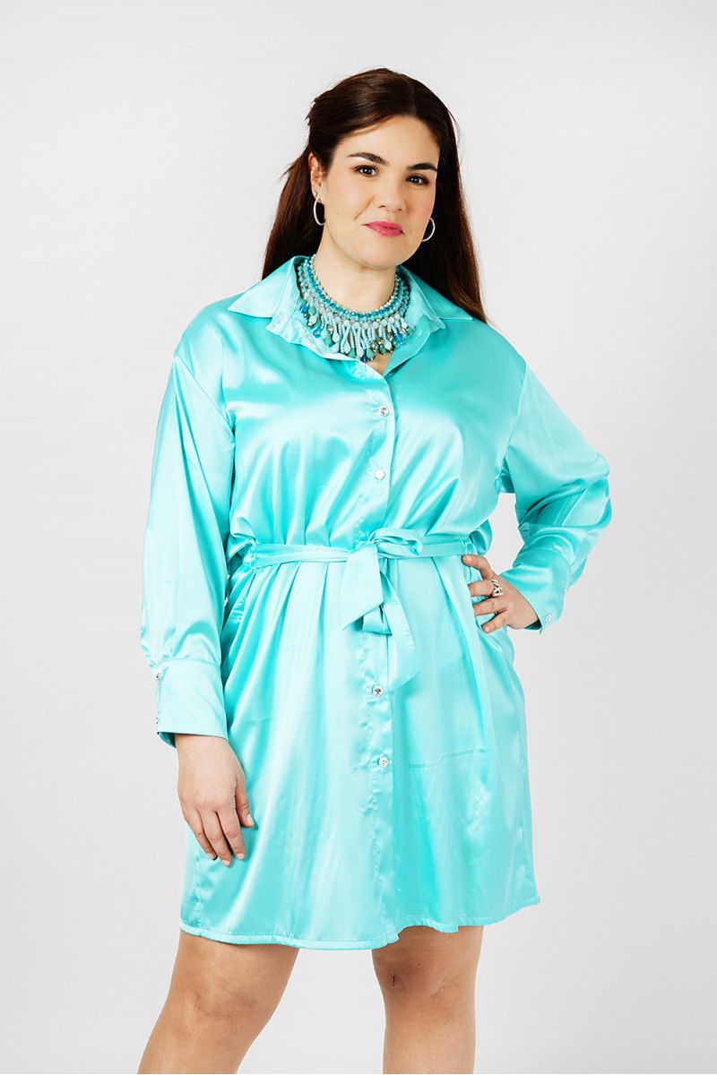 Robe Chemise en Satin Aqua - Livraison Flash en France