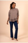 Blouse évasée col haut taupe