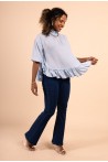 Blouse évasée col haut bleu ciel