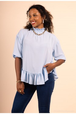 Blouse évasée col haut bleu ciel