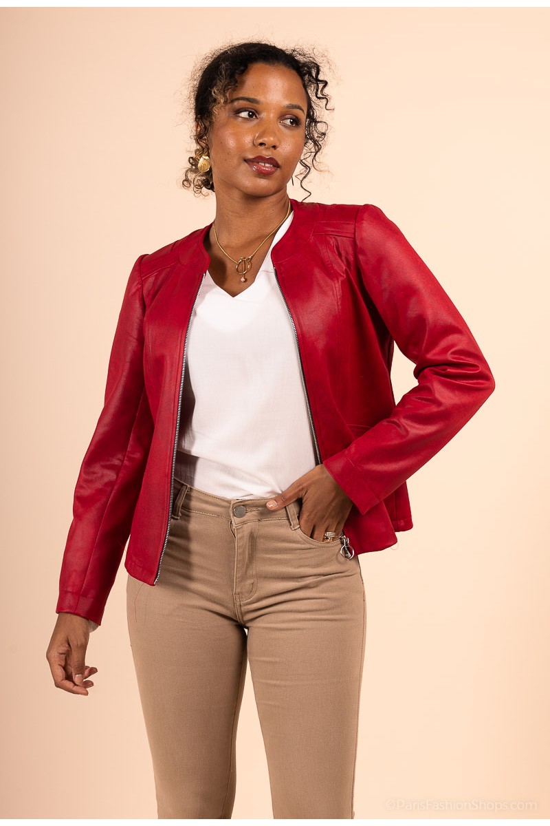 Veste en faux cuir coupe cintrée rouge