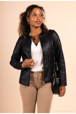 Veste en faux cuir coupe cintrée noir