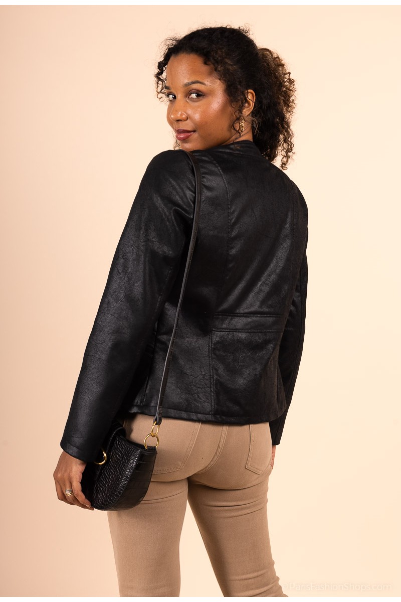 Veste en faux cuir coupe cintrée noir