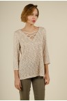 Pull Uni à Manches 3/4 avec Col V beige