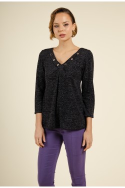 Pull en maille manches 3/4 scintillant noir