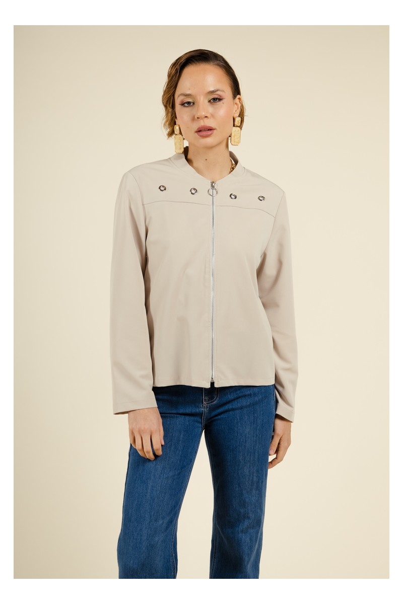 Veste Bomber Revisité Beige - Audacieuse et Moderne