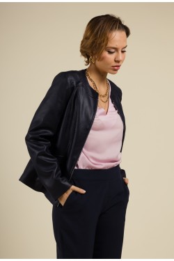 Veste Cintrée en Faux Cuir marine