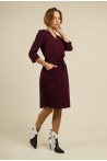 Robe Droite Bordeaux à Lacage Ceinturé et Encolure en V