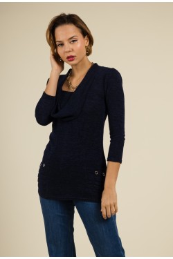 Pull marine fluide manches longues et col tombant